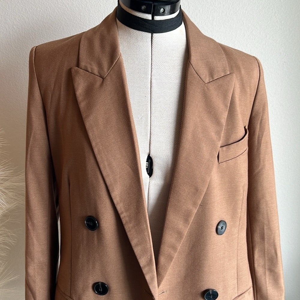 Zara Brown Tan Double Breasted Oversized 90s minimalist Blazer - Picture 8 of 13